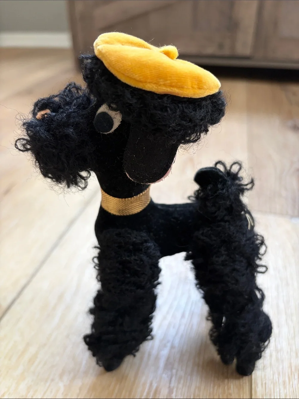 Vintage Dakin Dream Pets Black French Poodle W/ Baret & Posable Legs Made Japan